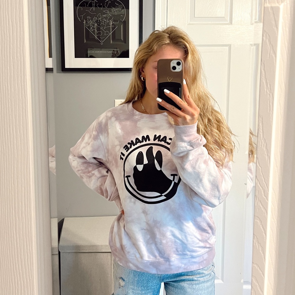 We Can Make It Smiley Face Thumbs Up Purple & White Tie Dye Crewneck